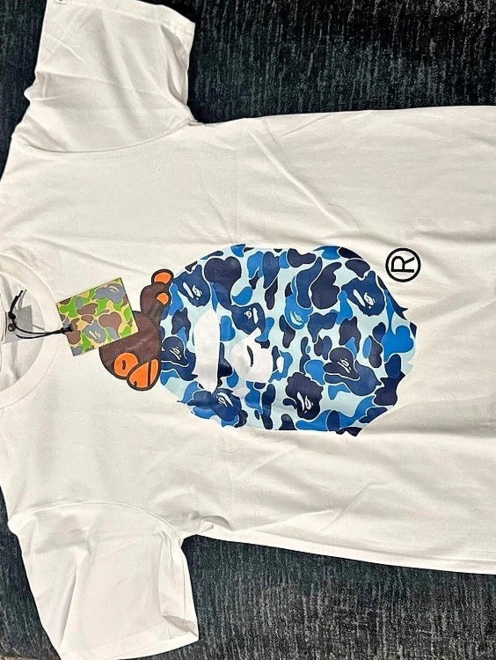 A Bathing Ape BAPE ABC Camo Milo On Big Ape Tee White/Blue Big Ape Tee White &